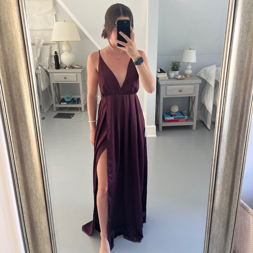 Criss Cross Front Slit Maxi Dress- Wine colored